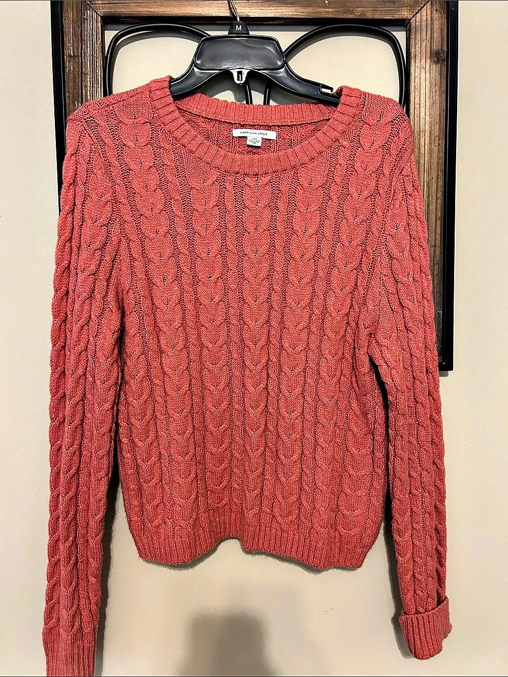 American Eagle Cable Knit Crewneck Sweater Pink Size
